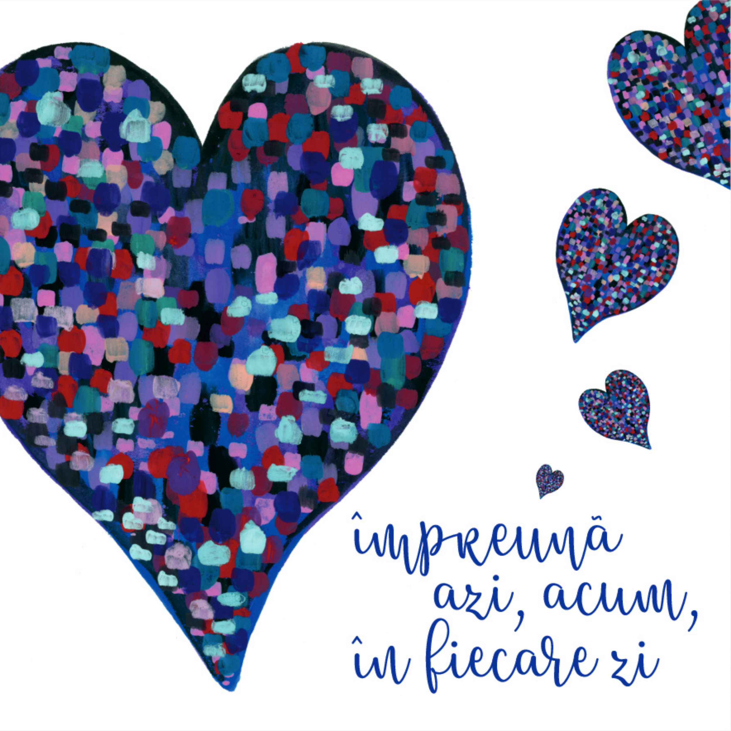 Felicitare - Love - Inima albastra: Impreuna azi, acum, in fiecare zi | Ana-Maria Galeteanu Ilustrator