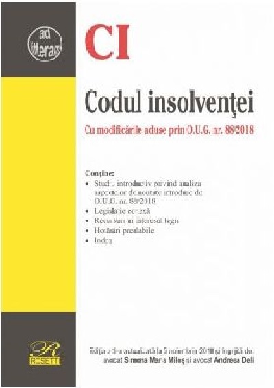 Codul insolventei 2018 | Simona Maria Milos, Andreea Deli 2018 imagine 2022