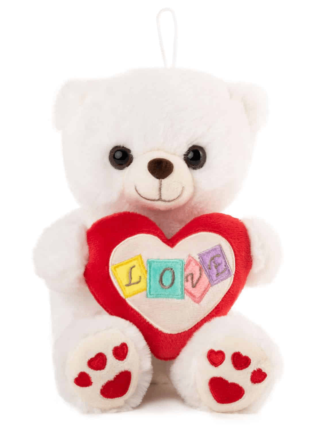 Jucarie de plus - Ursulet alb cu inimoare rosii | Amek Toys