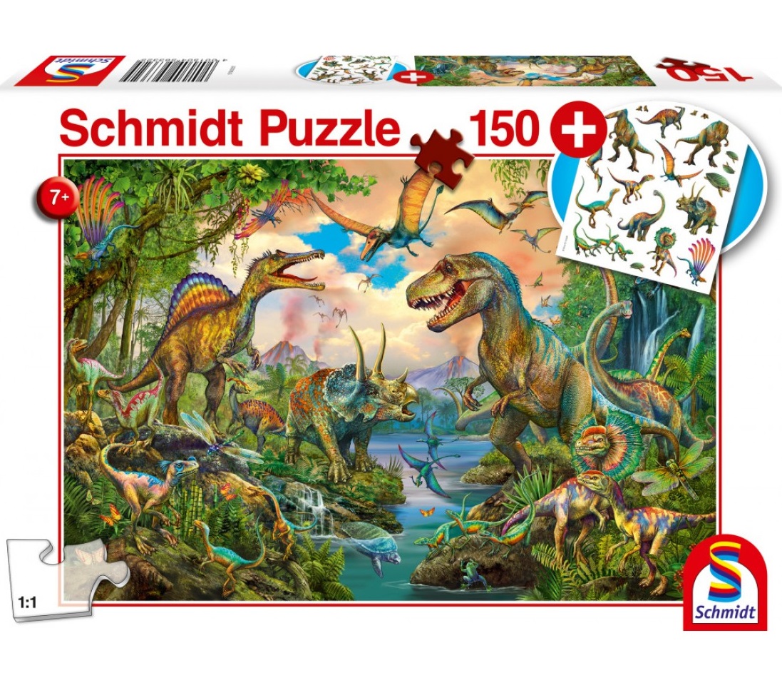 Puzzle 150 piese - Wild Dinosaurs (cu tatuaj) | Schmidt