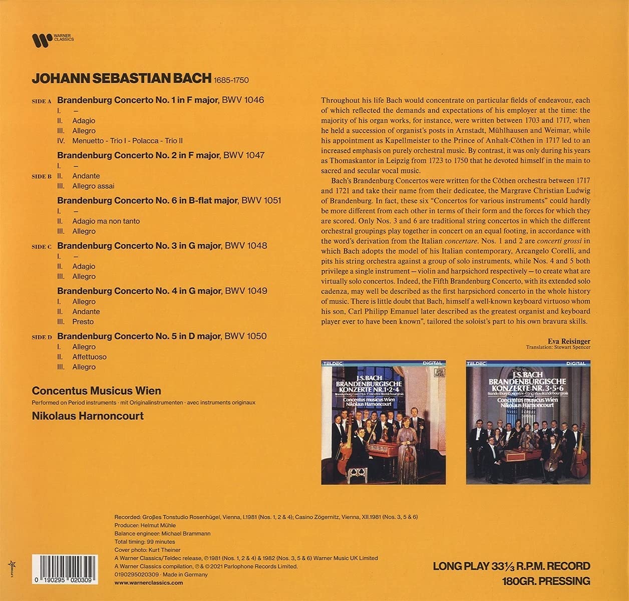 Johann Sebastian Bach: Brandenburg Concertos Nos. 1-6 - Vinyl | Concentus Musicus Wien, Nikolaus Harnoncourt