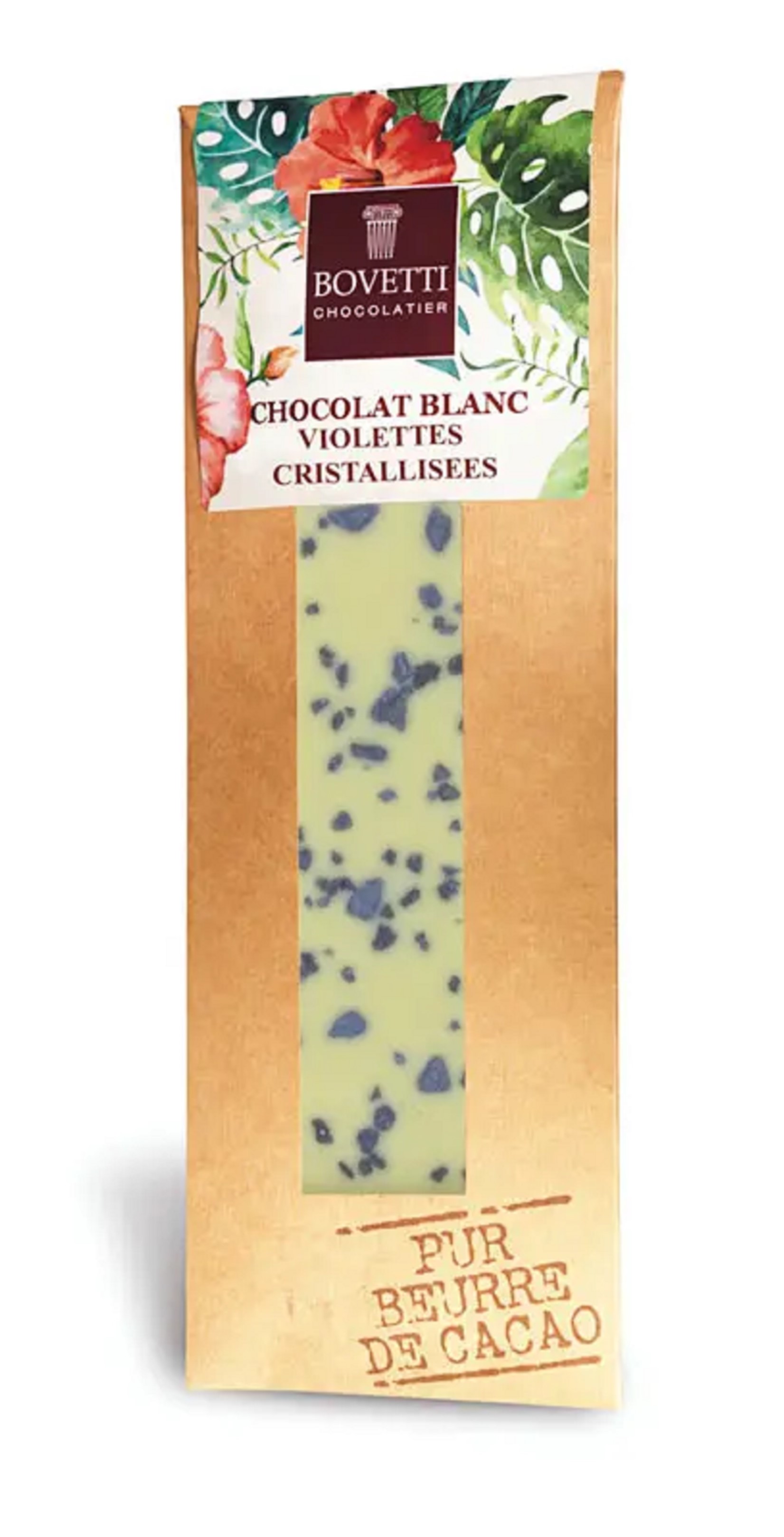 Ciocolata alba cu violete cristalizate 50g | Bovetti