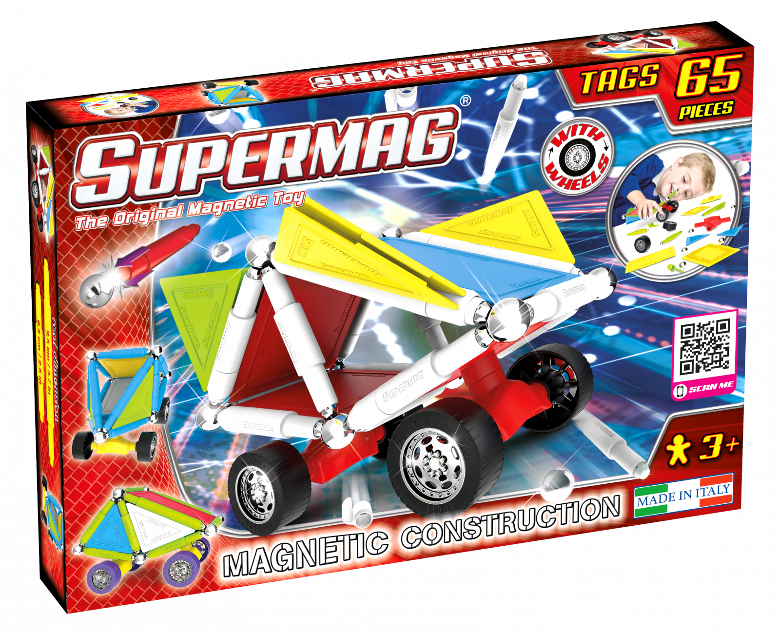 Set de constructie masini cu piese magnetice - 65 piese | Supermag - 8 | YEO