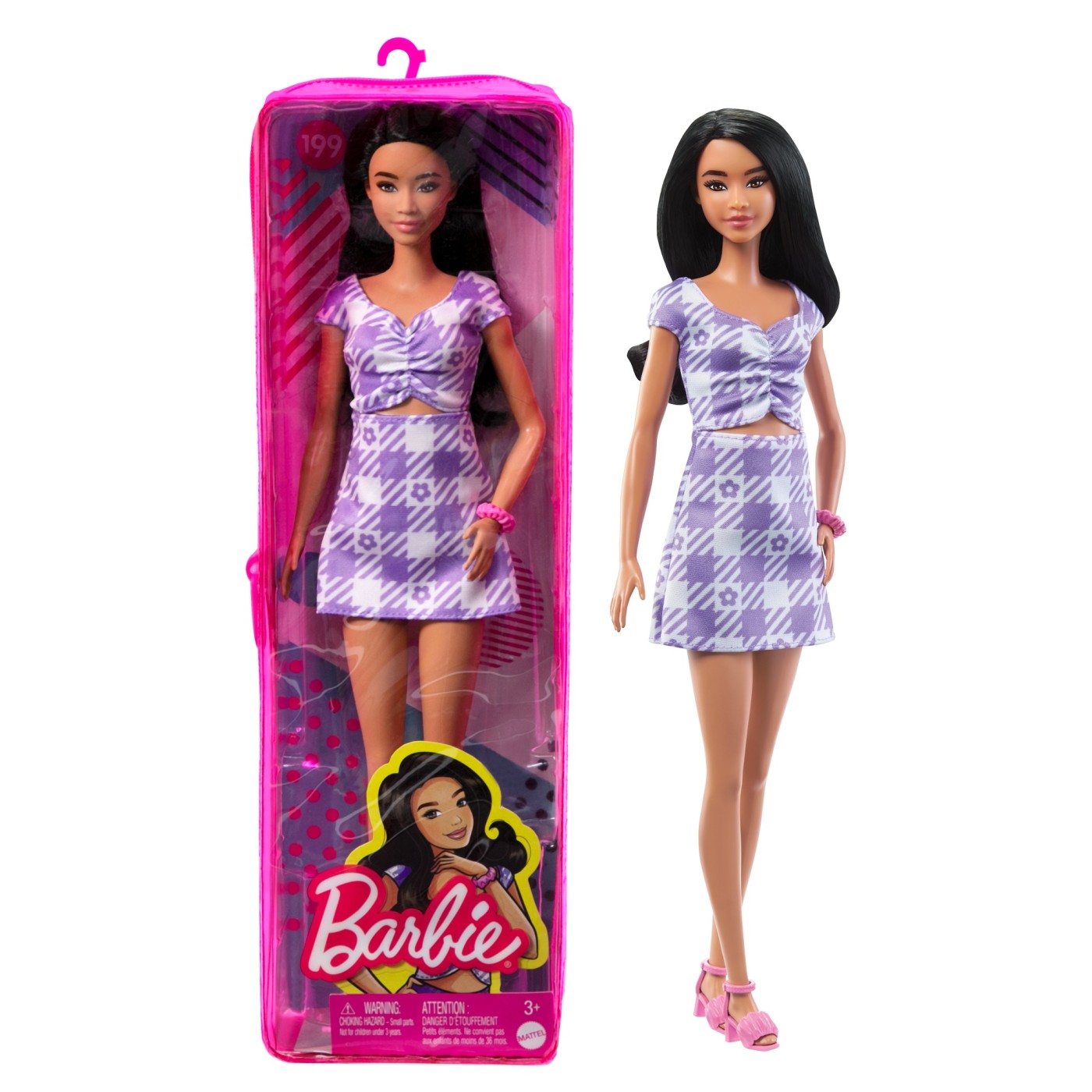 Papusa - Barbie Fashionistas - Bruneta cu rochie mov | Mattel - 7 | YEO