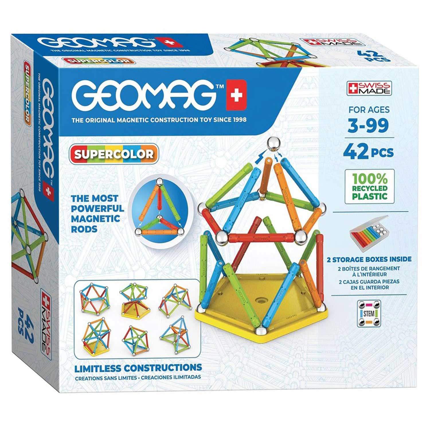 Set de constructie magnetic - Supercolor, 42 piese | Geomag - 2 | YEO