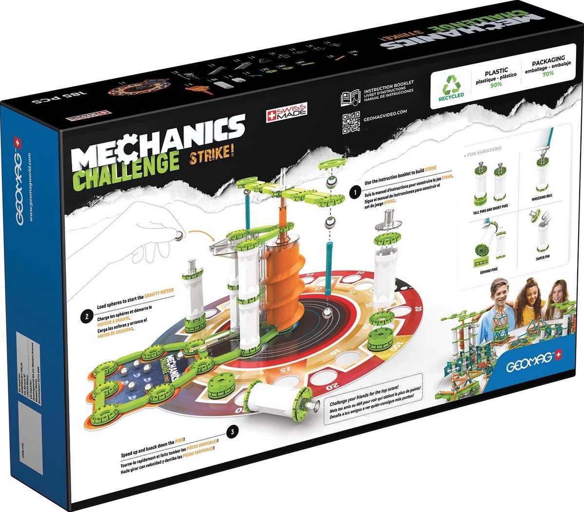 Set de constructie magnetic - Mechanics Challenge Strike, 185 piese | Geomag