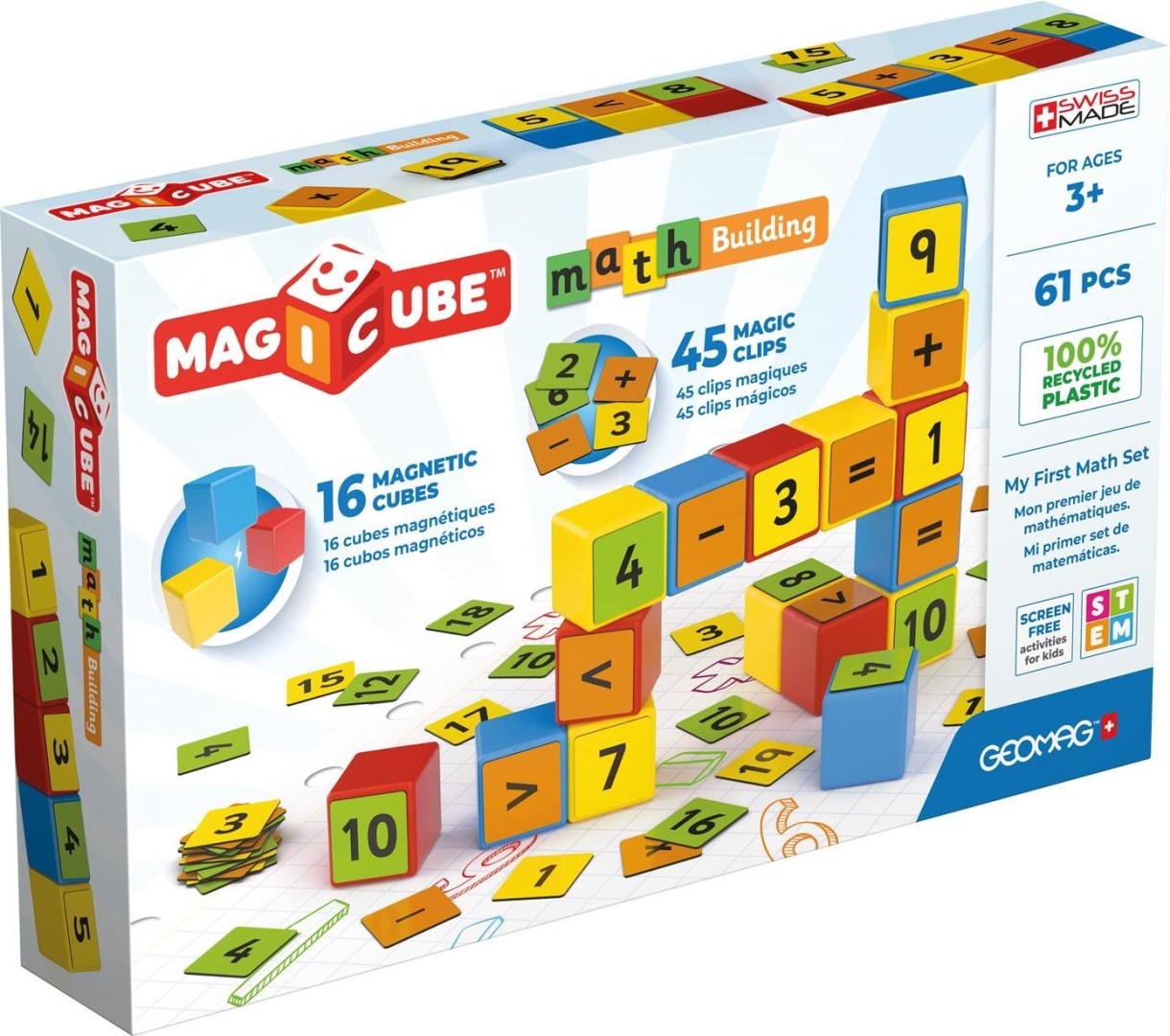 Set de constructie magnetic - Magicube - Cuburi Cu Numere 1, 61 piese | Geomag