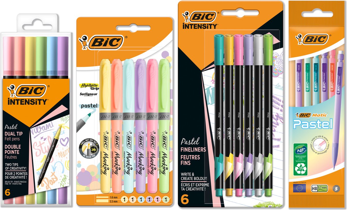 Set 23 instrumente de scris - Creoane mecanice, Evidentiatoare, Fineliners | Bic