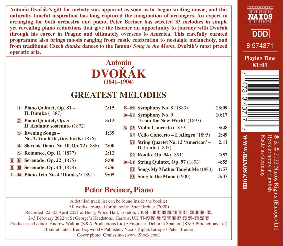 Dvorak: Greatest Melodies | Antonin Dvorak, Peter Breiner