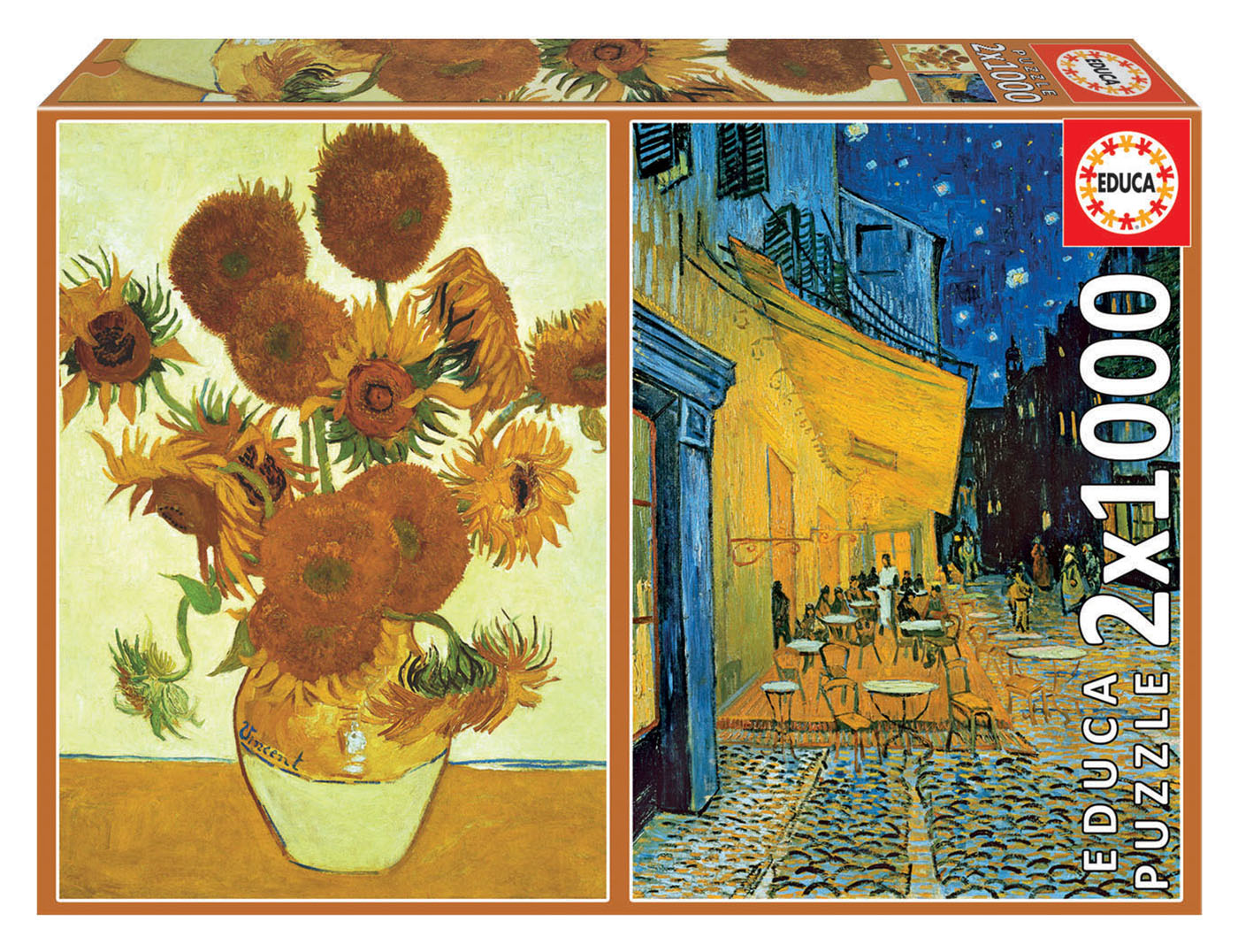 Puzzle 2x1000 piese - Vincent Van Gogh - Sunflowers and Cafe Terrace at Night | Educa