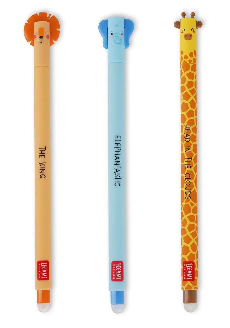 Set 3 pixuri - Erasable Pen - Leu + Elefant + Girafa | Legami