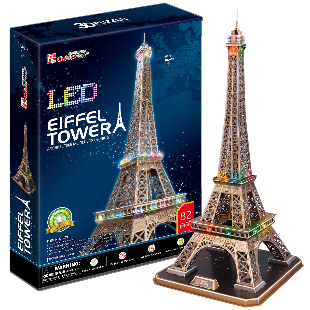 Puzzle 3D - Eiffel Tower - LED Lighting | CubicFun