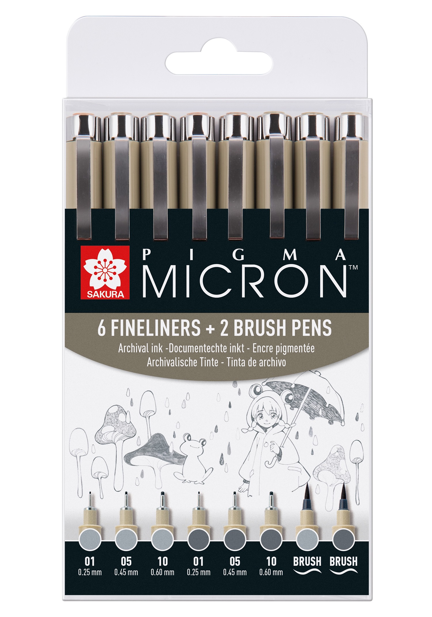 Set 6 linere si 2 carioci - Pigma Micron Grey | Sakura