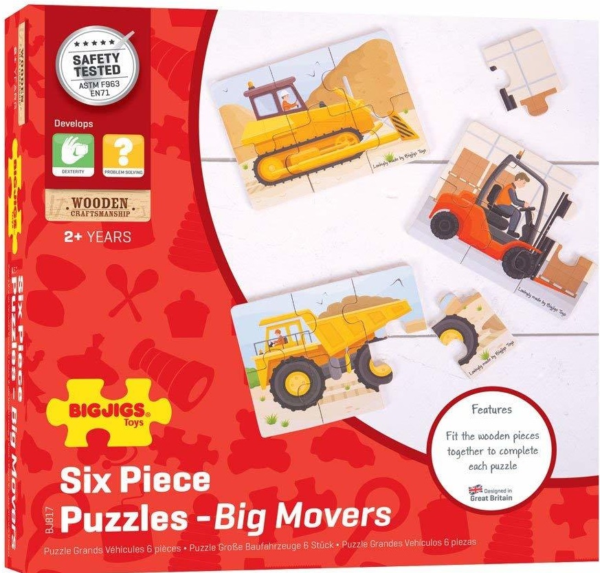 Puzzle - Set 3 puzzle din lemn, 18 piese - Vehicule pentru santier