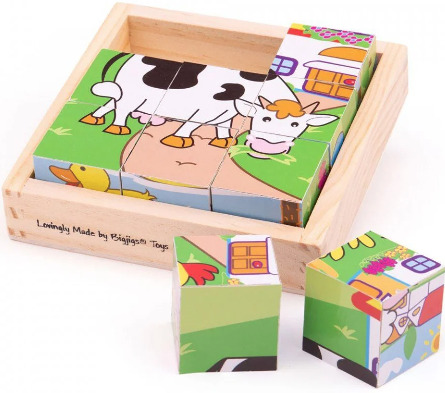 Puzzle cubic, 9 piese - Animale domestice | Bigjigs Toys - 1