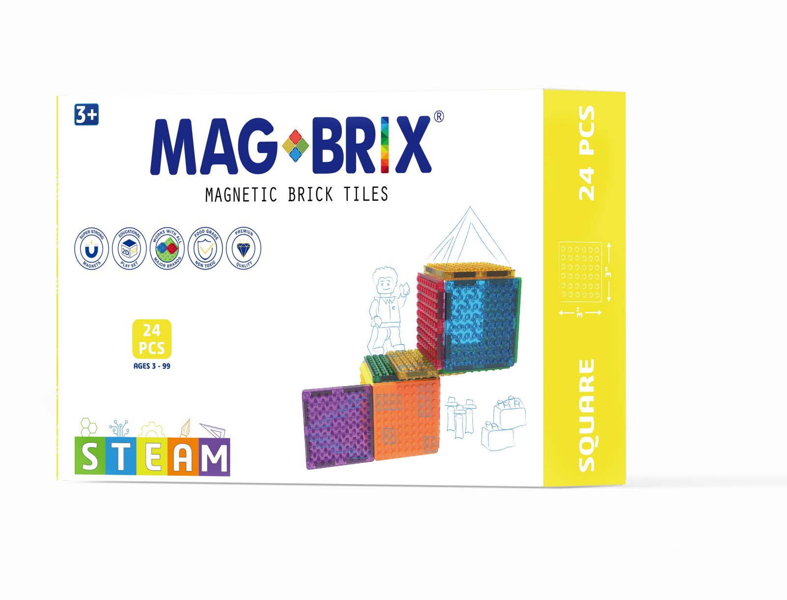  Set magnetic - Magbrix - Patrat, 24 piese | JC Ingenium 