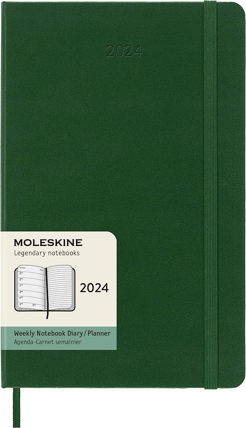 Agenda 2024 - 12-Months Weekly Planner - Large, Hard Cover - Myrtle Green | Moleskine - 6 | YEO