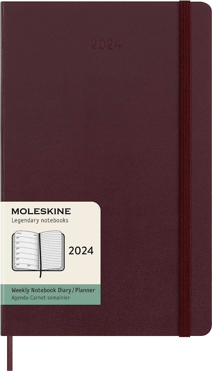 Agenda 2024 - 12-Months Weekly Planner - Large, Hard Cover - Burgundy Red | Moleskine - 6 | YEO