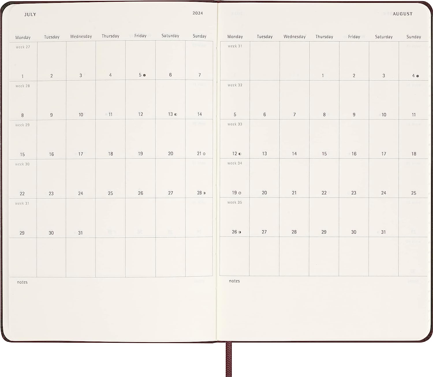 Agenda 2024 - 12-Months Weekly Planner - Large, Hard Cover - Burgundy Red | Moleskine - 3 | YEO