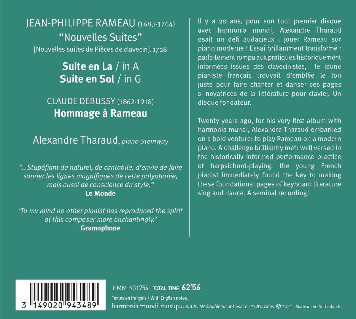 Rameau: Nouvelles Suites | Jean-Philippe Rameau, Alexandre Tharaud, Claude Debussy