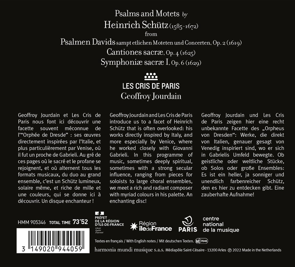 Schutz: David & Salomon. Psalmi. Canticum Canticorum | Geoffroy Jourdain, Les Cris de Paris