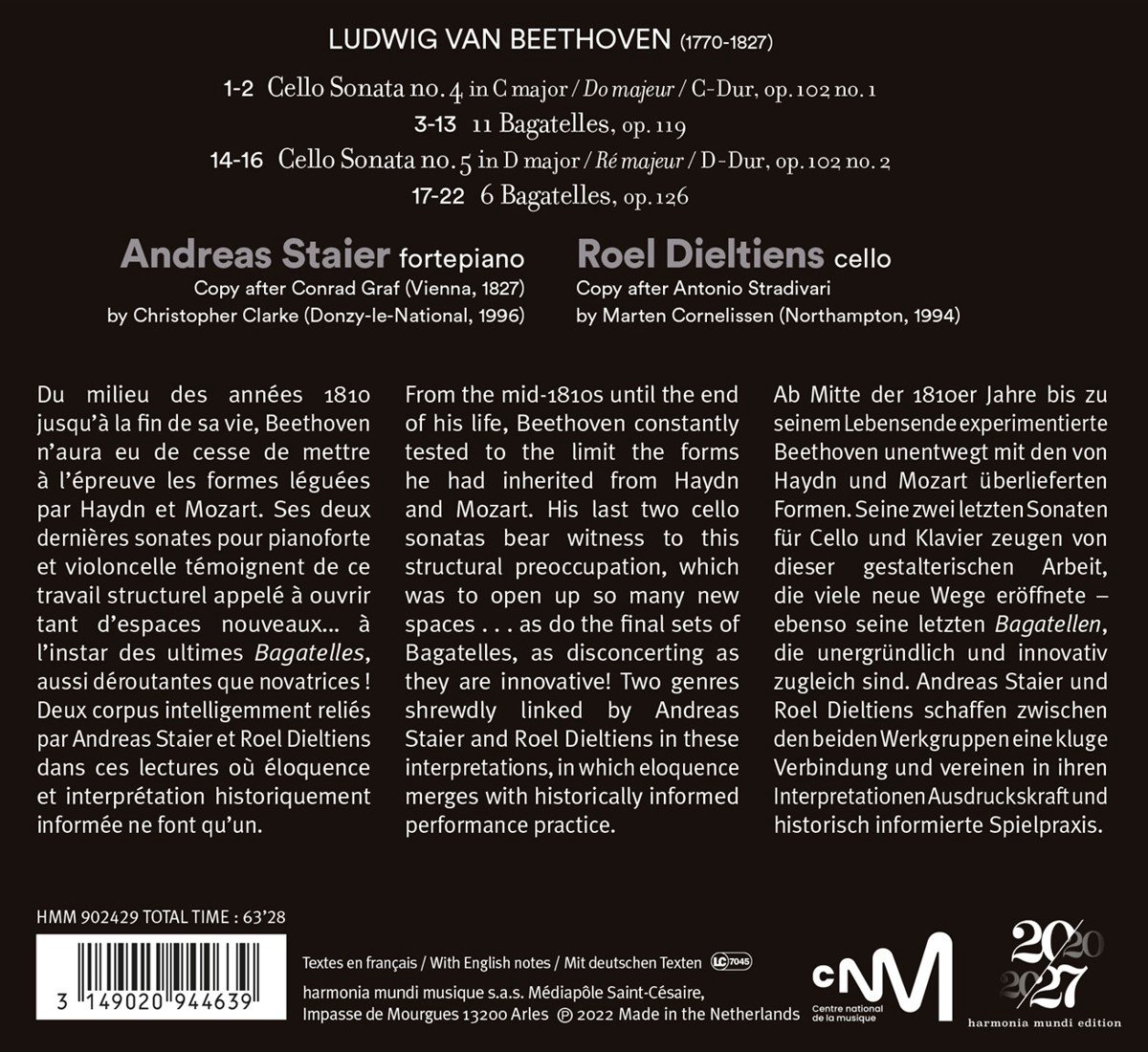 Beethoven: Cello Sonatas & Bagatalles | Ludwig Van Beethoven, Andreas Staier, Roel Dieltiens