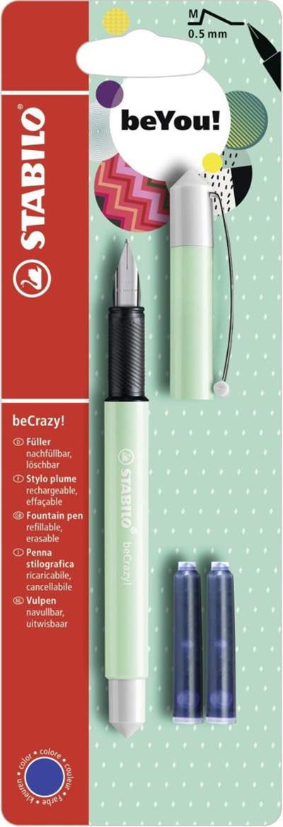 Stilou - beCrazy! - beYou!, pastel menta, M, 0.5mm, cu rezerve | Stabilo