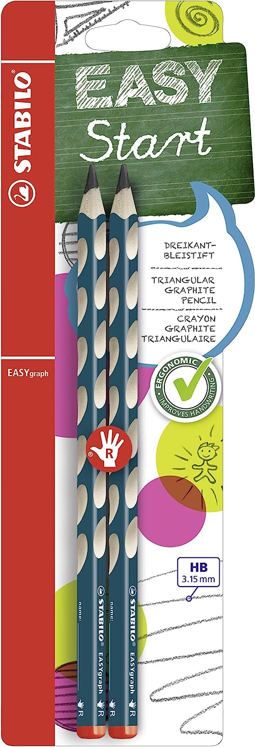 Set 2 creioane grafit HB - Dreptaci - Easygraph - Albastru petrol, 3.15 mm | Stabilo