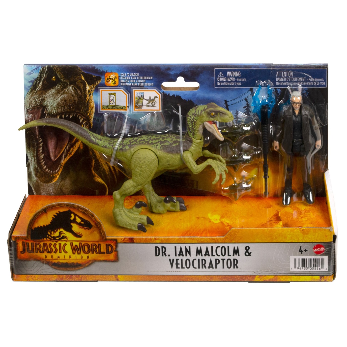 Set 2 figurine - Jurassic World Dominion - Dr. Ian Malcolm & Velociraptor | Mattel