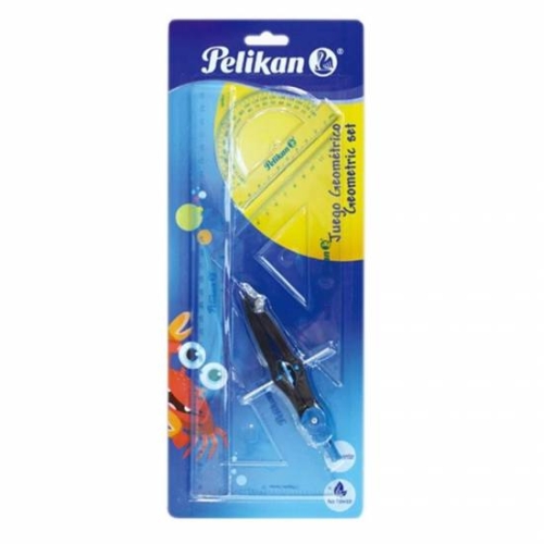 Set geometrie 5 piese Pelikan, Compas, Rigla, Raportor, 2 Echere | Pelikan