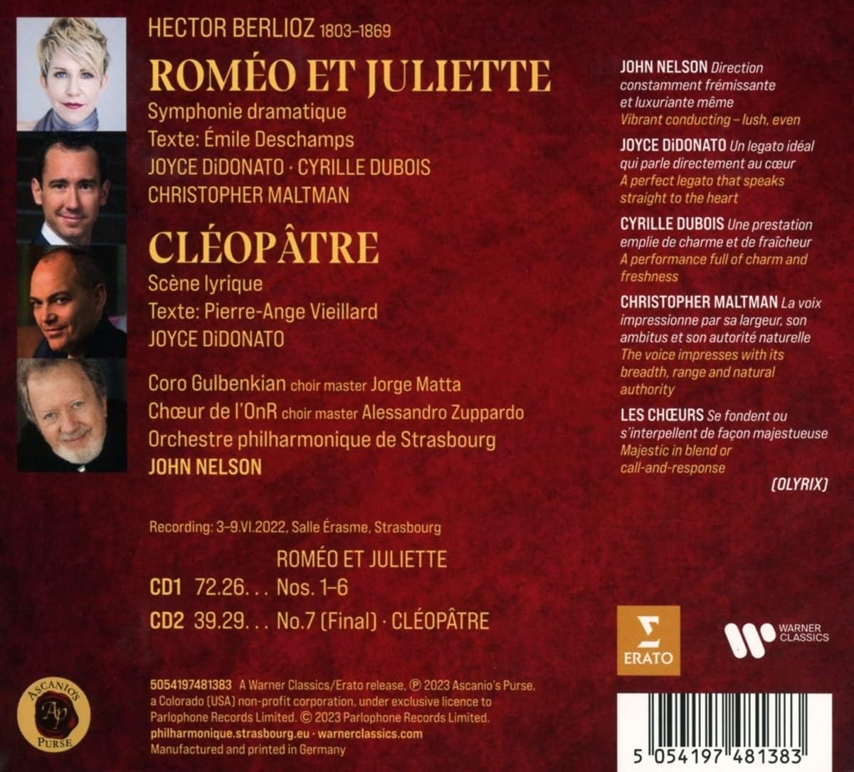 Hector Berlioz: Romeo Et Juliette / Cleopatre | Joyce DiDonato, Cyrille Dubois, Christopher Maltman, Coro Gulbenkian, Choeur de l\'OnR, Orchestre Philharmonique De Strasbourg, John Nelson