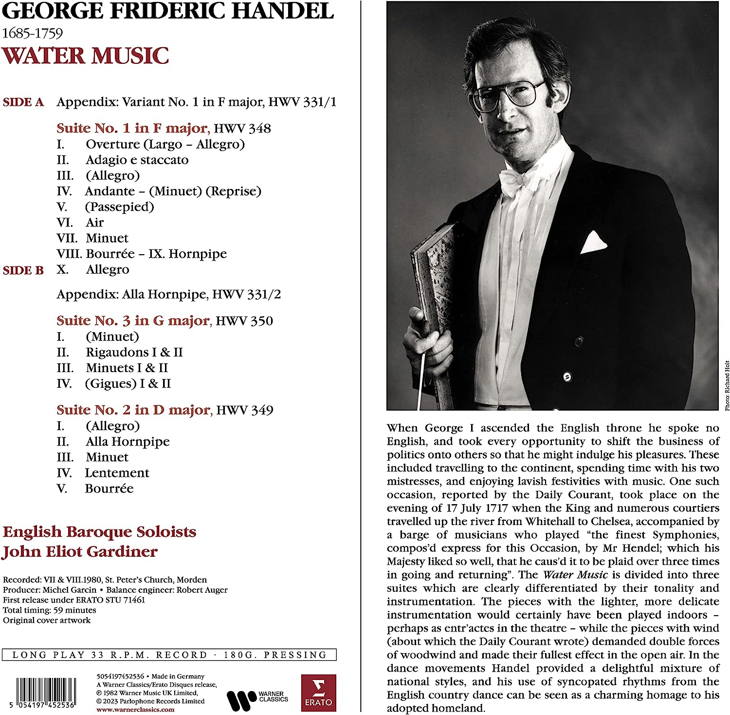 Handel: Water Music - Vinyl | English Baroque Soloists, John Eliot Gardiner