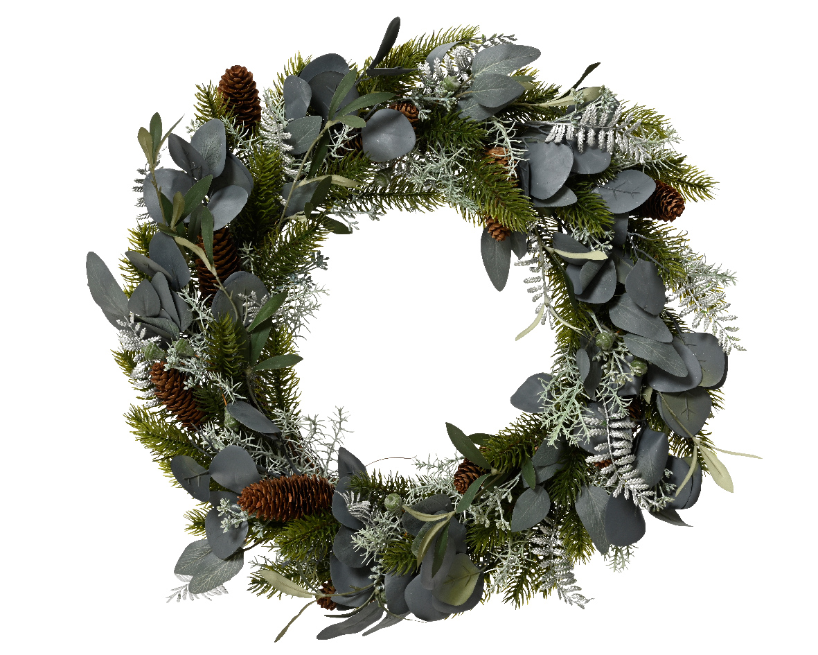 Decoratiune - Modern Wreath Silver Leaves and Pinecones | Kaemingk