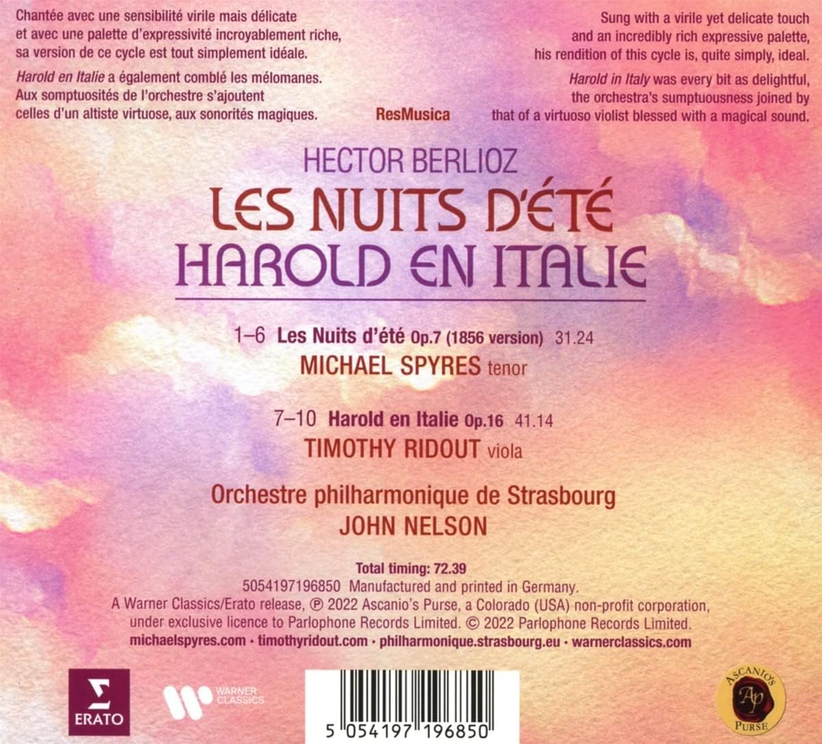 Berlioz: Les Nuits d\'ete / Harold en Italie | Michael Spyres, Timothy Ridout, Orchestre Philharmonique De Strasbourg