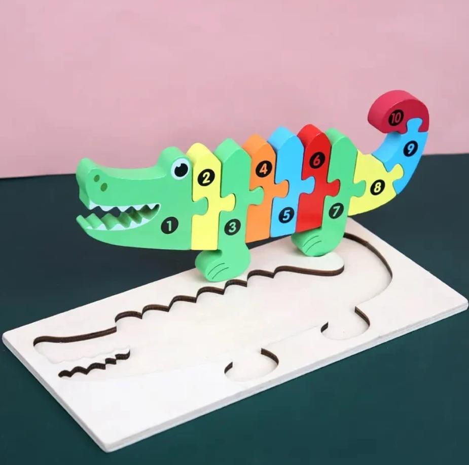 Puzzle din lemn - Crocodil - 10 piese | 838 Toys Factory - 1