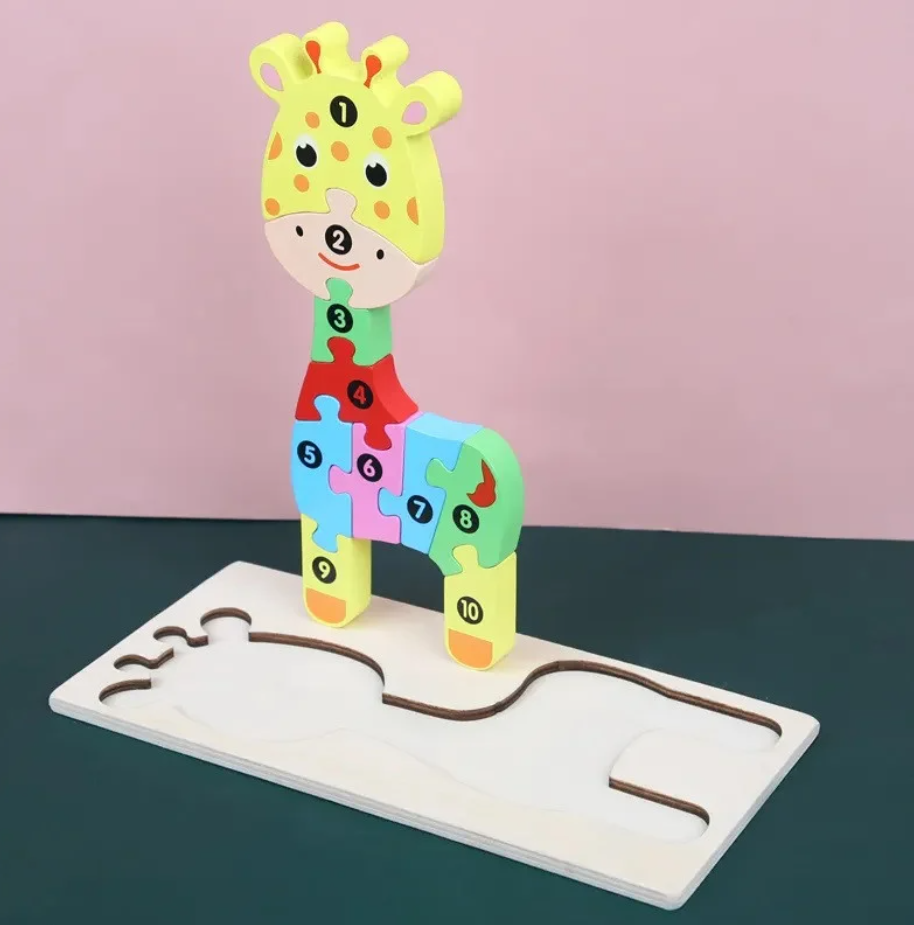 Puzzle din lemn - Girafa - 10 piese | 838 Toys Factory - 1