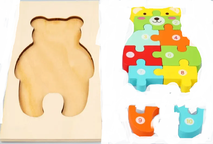 Puzzle din lemn - Ursulet - 10 piese | 838 Toys Factory