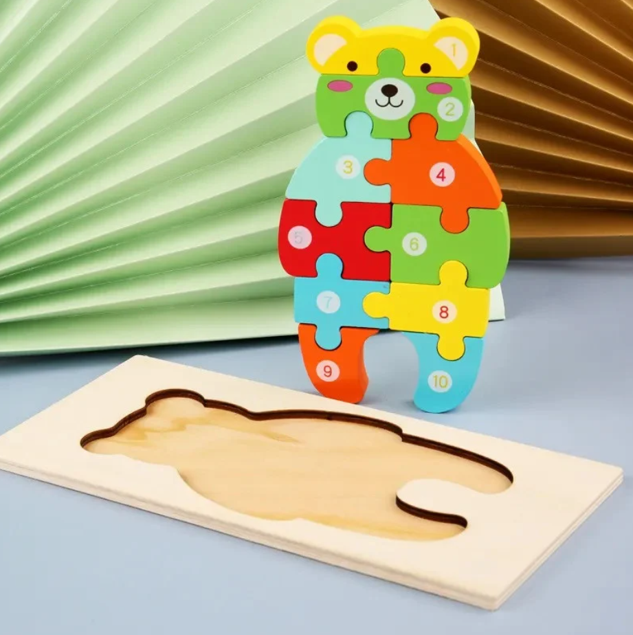 Puzzle din lemn - Ursulet - 10 piese | 838 Toys Factory - 2