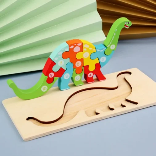 Puzzle din lemn - Dinozaur - 10 piese | 838 Toys Factory