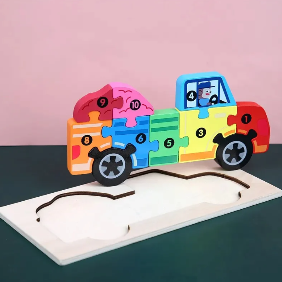 Puzzle din lemn - Camion - 10 piese | 838 Toys Factory - 1