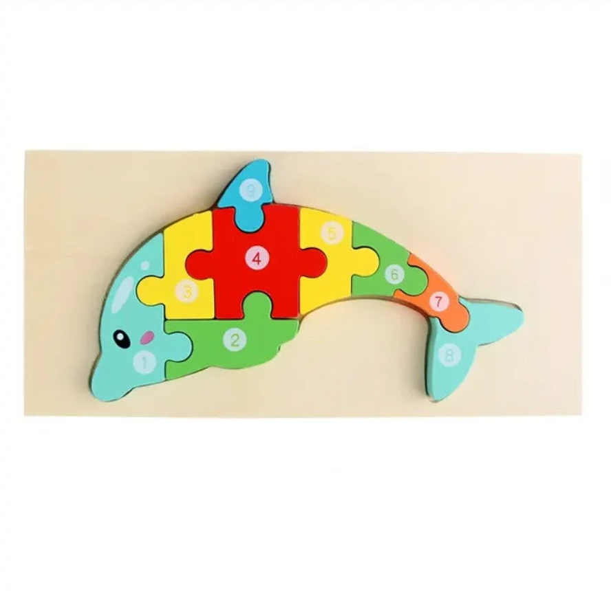 Puzzle din lemn - Delfin - 10 piese | 838 Toys Factory - 1