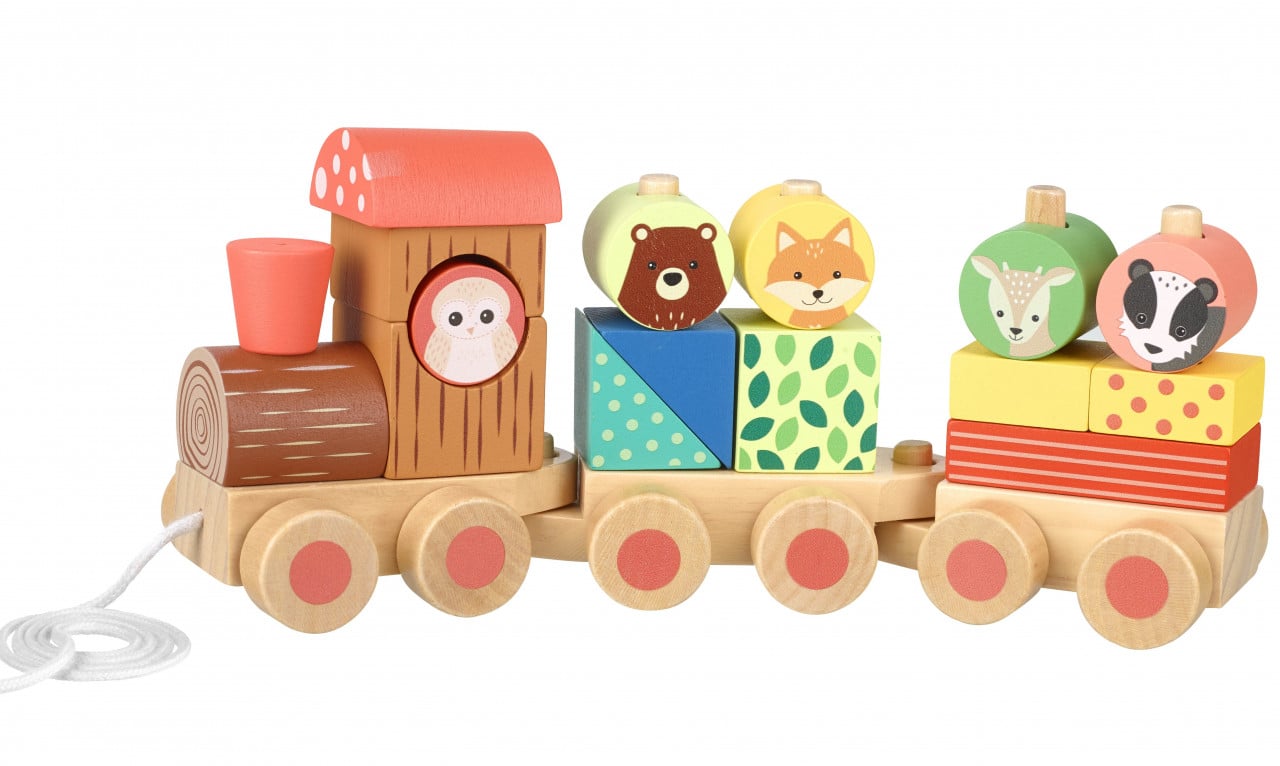 Tren din lemn cu forme si animale | Orange Tree Toys