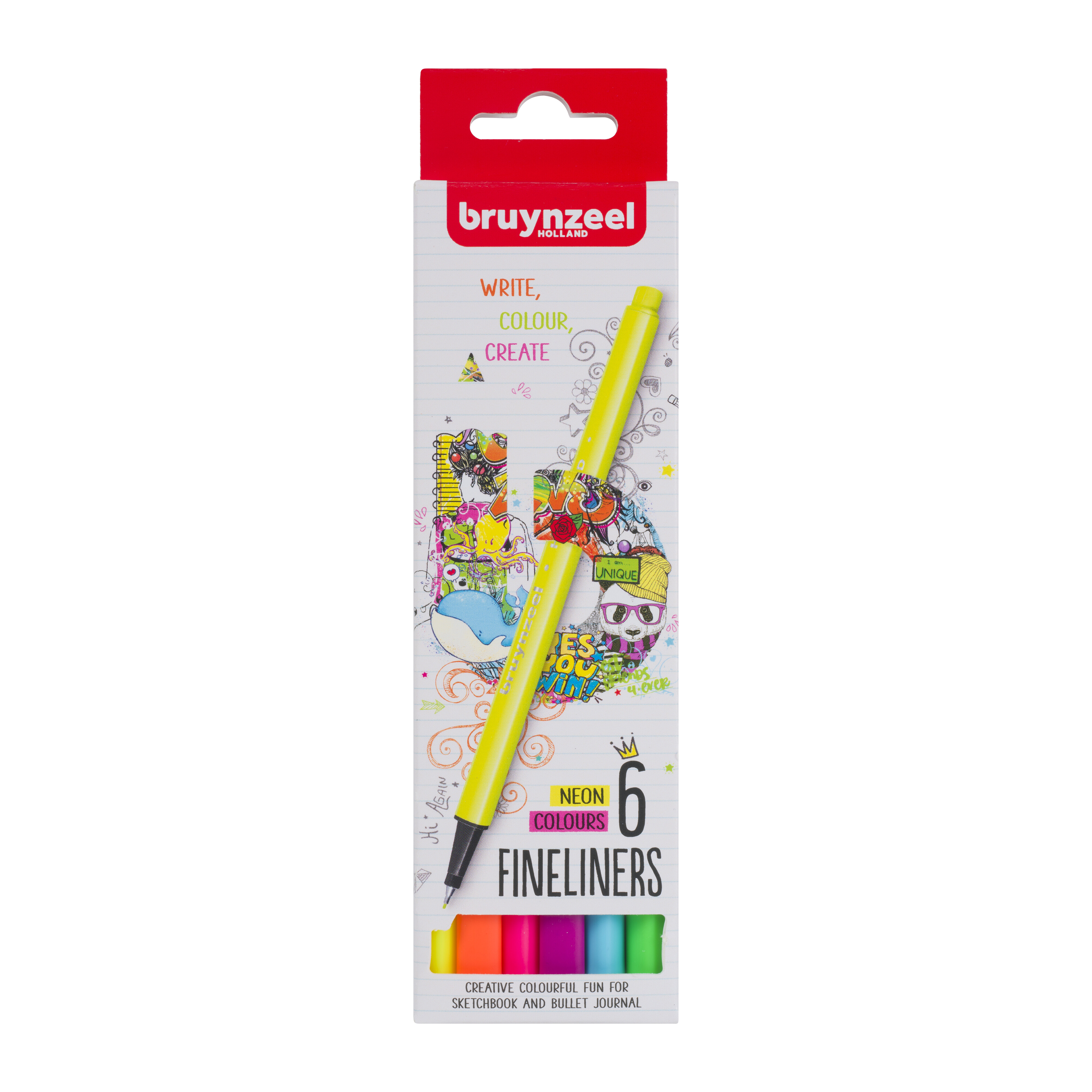Set 6 finelinere - Neon - Multicolor | Bruynzeel