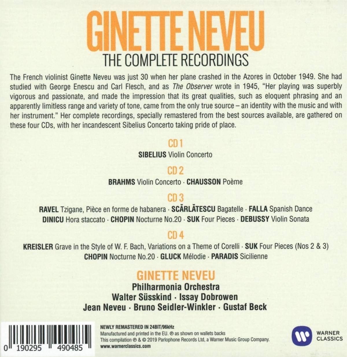 Ginette Neveu - The Complete Recordings (4CDs Box Set) | Ginette Neveu