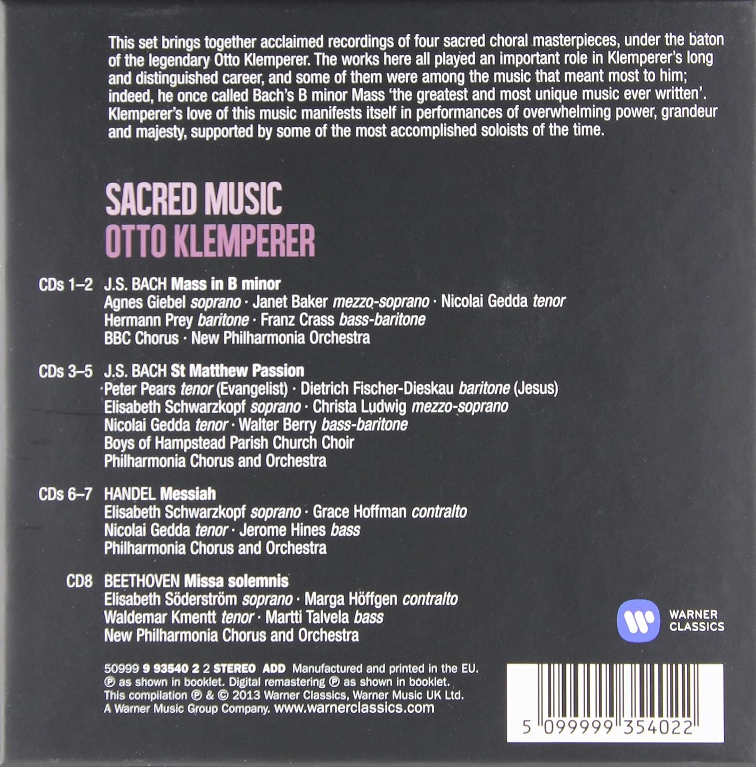 Bach, Handel, Beethoven: Sacred Works 1960-1967 (8CDs Box Set) | Otto Klemperer