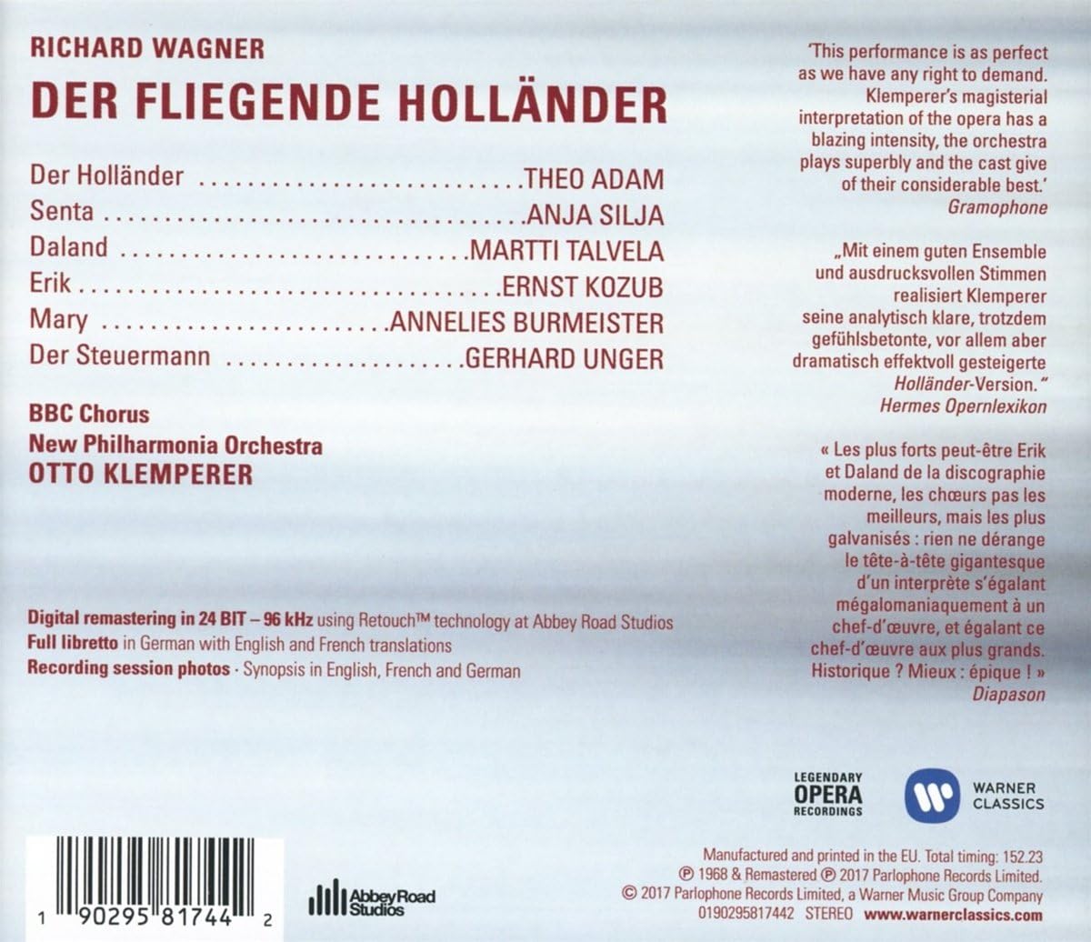 Richard Wagner: Der Fliegende Hollander | Theo Adam, Anja Silja, Martti Talvela, Gerhard Unger, Ernst Kozub, BBC Chorus, New Philharmonia Orchestra London, Otto Klemperer