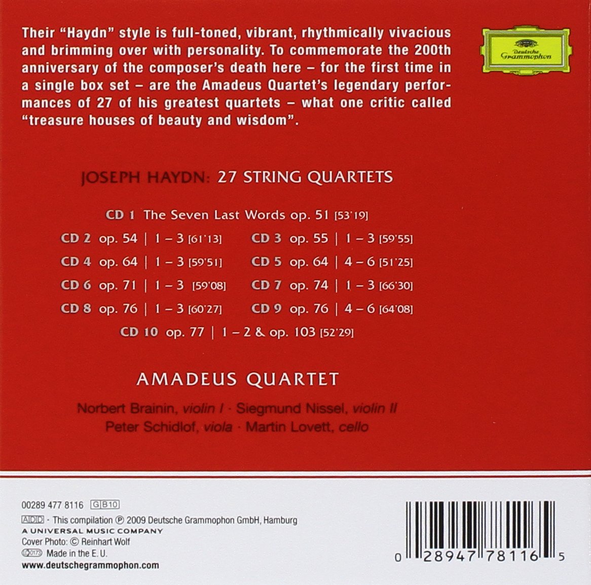 Haydn: 27 String Quartets / Seven Last Words On The Cross (10CDs Box Set) | Amadeus Quartet