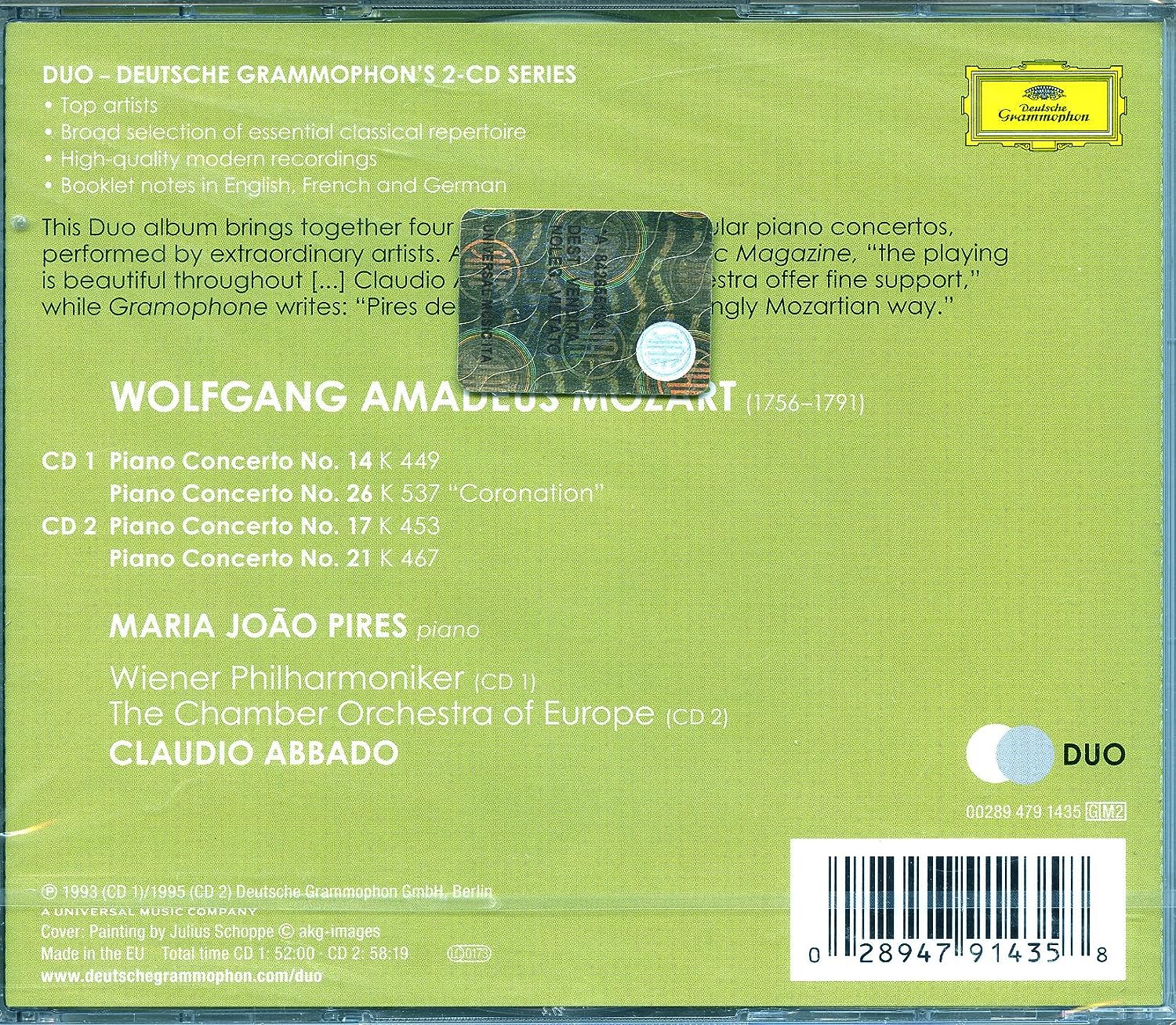 Mozart: Piano Concertos Nos. 14, 17, 21, 26 | Maria-Joao Pires, Wiener Philharmoniker, Chamber Orchestra of Europe, Claudio Abbado