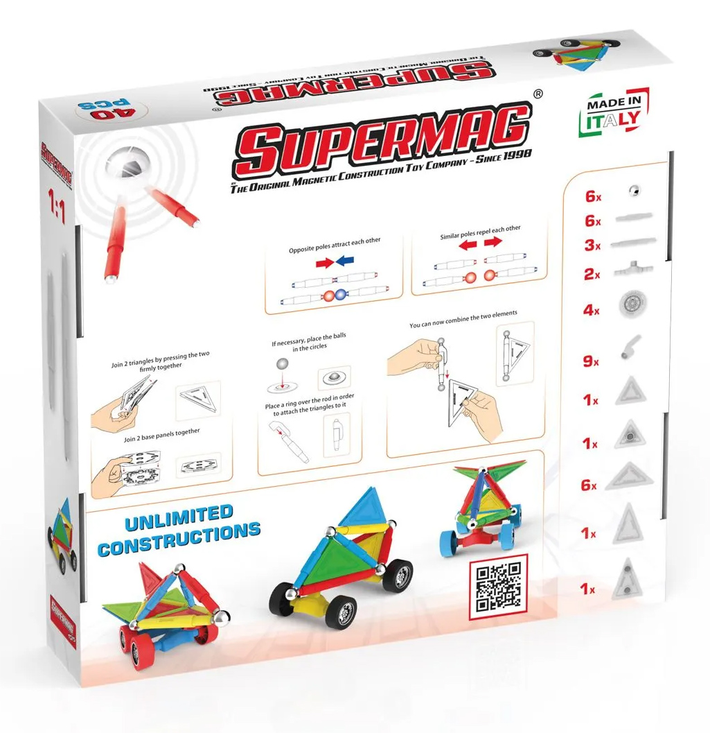 Set de constructie magnetic - Supermag Wheels, 40 piese | Supermag