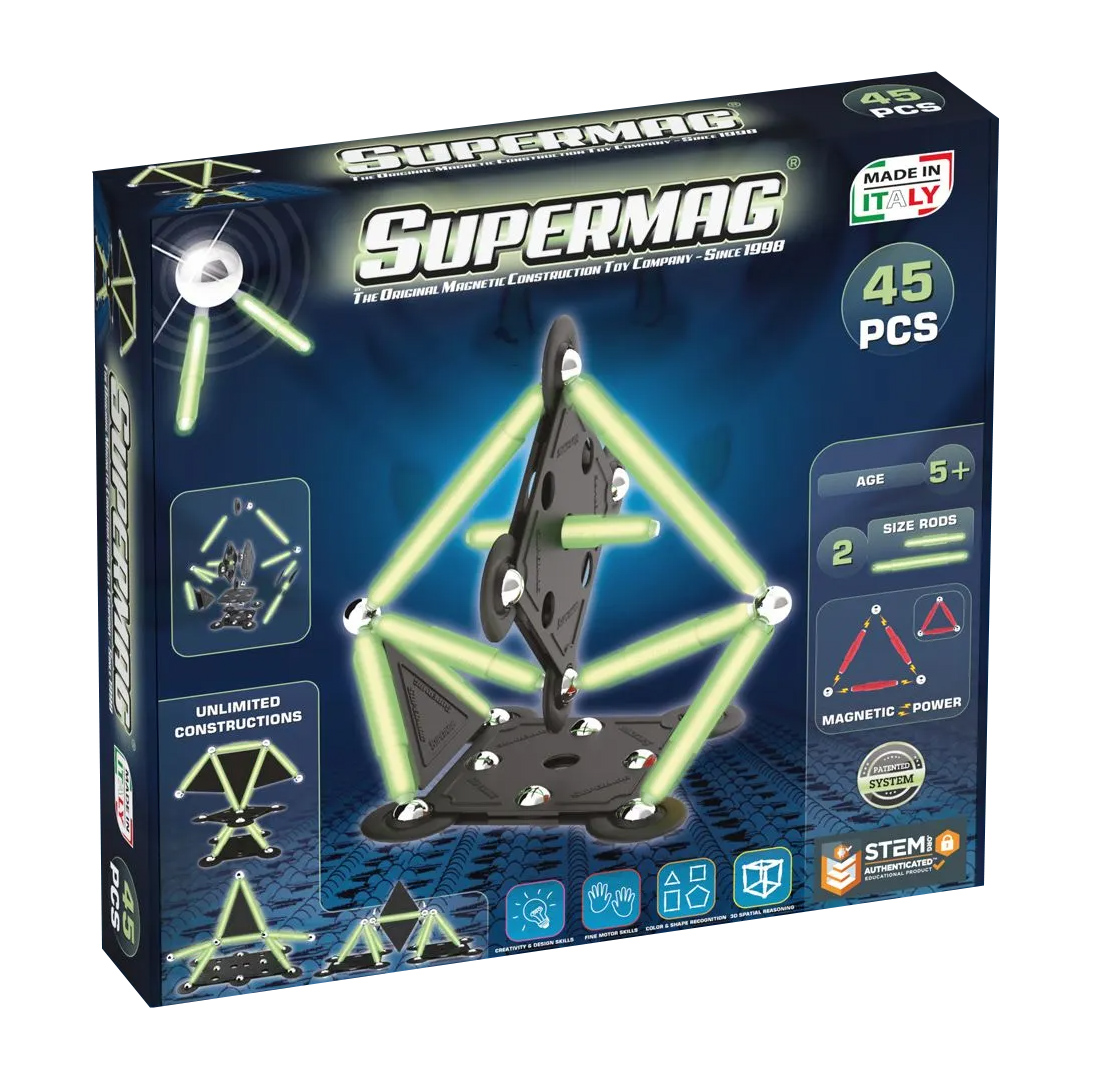 Set de constructie magnetic - Supermag Projects Glow, 45 piese | Supermag